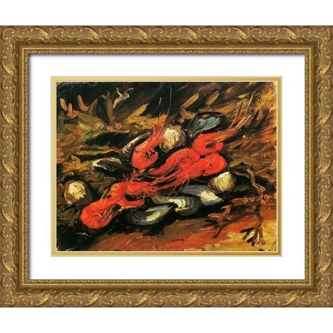 Mussels Shrimp Gold Ornate Wood Framed Art Print with Double Matting by Van Gogh, Vincent