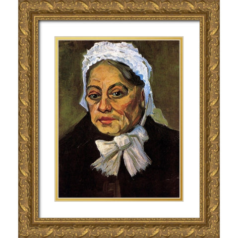 Old Woman White Cap Gold Ornate Wood Framed Art Print with Double Matting by Van Gogh, Vincent