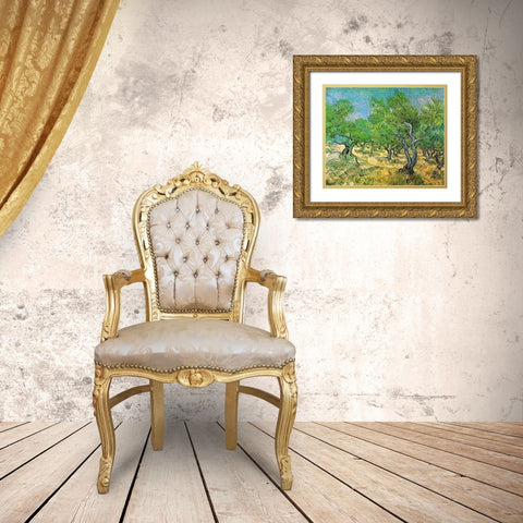 Olive Grove Gold Ornate Wood Framed Art Print with Double Matting by Van Gogh, Vincent