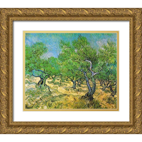 Olive Grove Gold Ornate Wood Framed Art Print with Double Matting by Van Gogh, Vincent