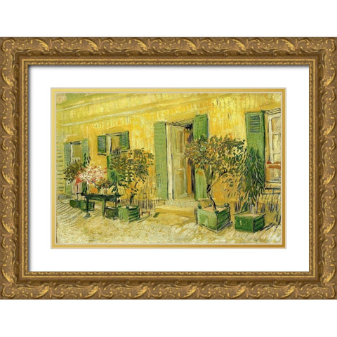 Restaurant At Asnieres Gold Ornate Wood Framed Art Print with Double Matting by Van Gogh, Vincent