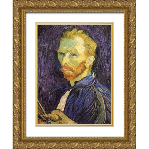 Self Portrait 1889 Gold Ornate Wood Framed Art Print with Double Matting by Van Gogh, Vincent