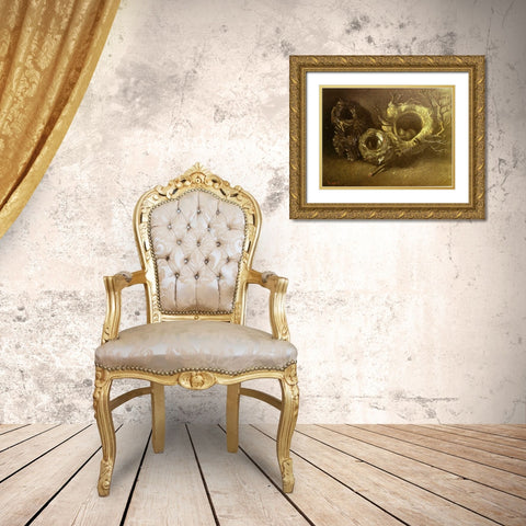 Still Life With Three Birds Nests Gold Ornate Wood Framed Art Print with Double Matting by Van Gogh, Vincent