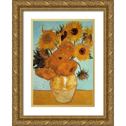 Sunflowers 1888 - 3 Gold Ornate Wood Framed Art Print with Double Matting by Van Gogh, Vincent