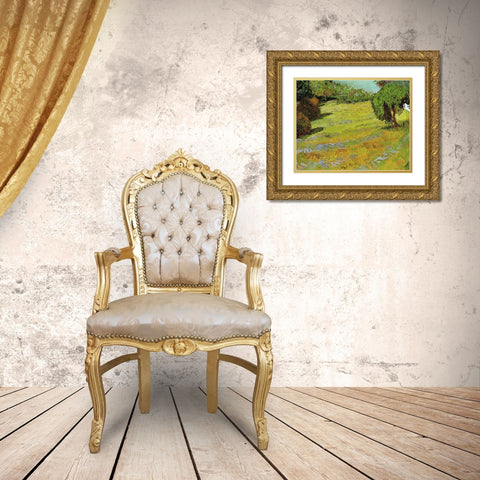 Sunny Lawn In Public Park Gold Ornate Wood Framed Art Print with Double Matting by Van Gogh, Vincent