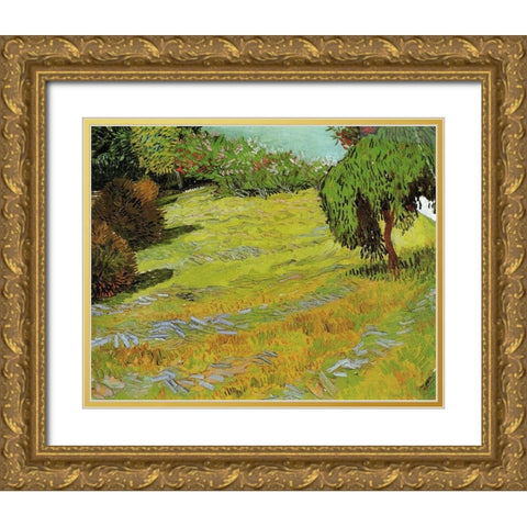 Sunny Lawn In Public Park Gold Ornate Wood Framed Art Print with Double Matting by Van Gogh, Vincent