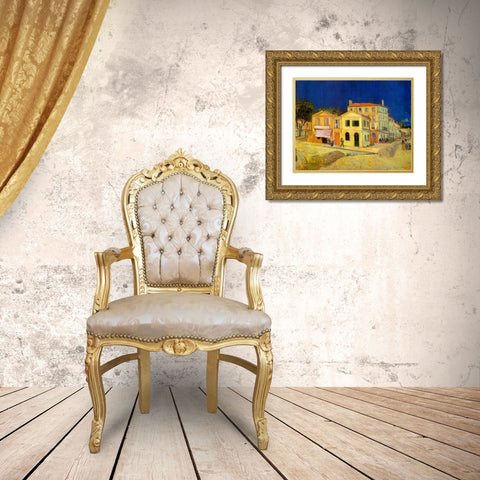 The Yellow House, 1888 Gold Ornate Wood Framed Art Print with Double Matting by Van Gogh, Vincent
