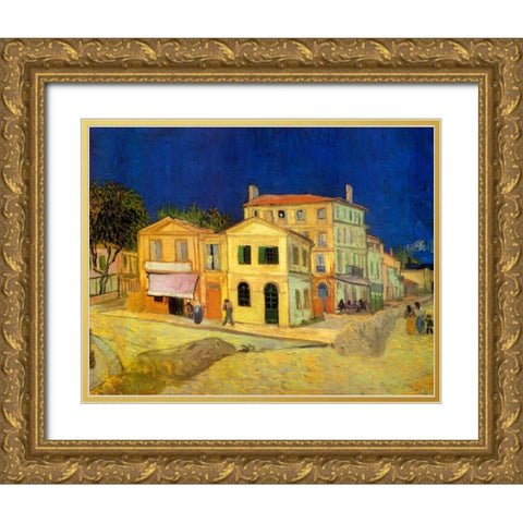 The Yellow House, 1888 Gold Ornate Wood Framed Art Print with Double Matting by Van Gogh, Vincent