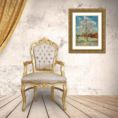 The Pink Peach Tree 1888 Gold Ornate Wood Framed Art Print with Double Matting by Van Gogh, Vincent
