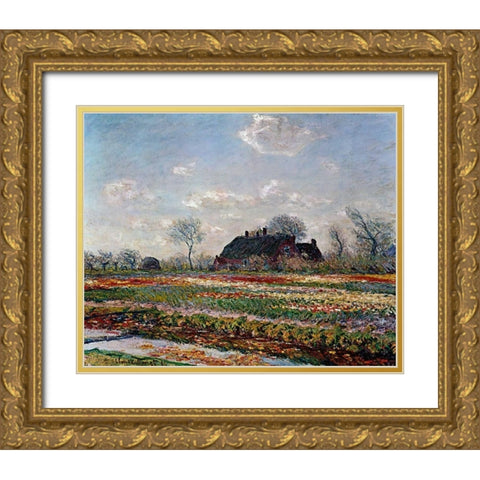 Tulip Field Sassenheim Gold Ornate Wood Framed Art Print with Double Matting by Van Gogh, Vincent