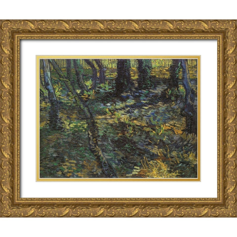 Undergrowth Gold Ornate Wood Framed Art Print with Double Matting by Van Gogh, Vincent