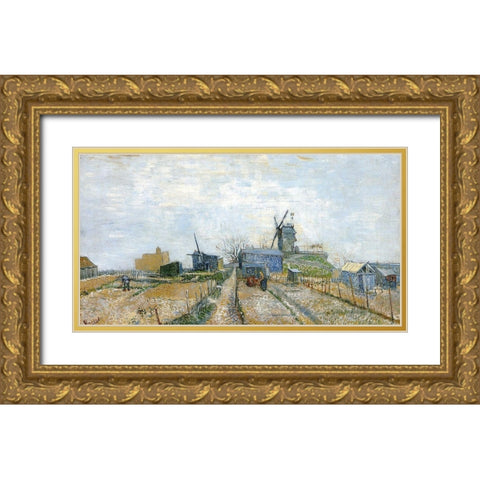 Vegetable Gardens Moulin De Blute Gold Ornate Wood Framed Art Print with Double Matting by Van Gogh, Vincent