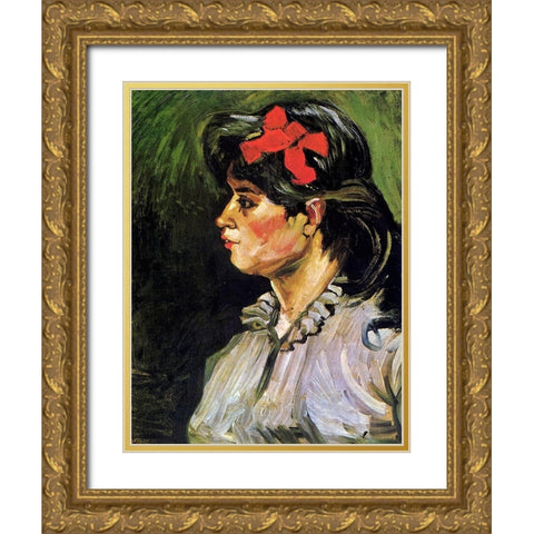 Young Woman With Ribbon Gold Ornate Wood Framed Art Print with Double Matting by Van Gogh, Vincent