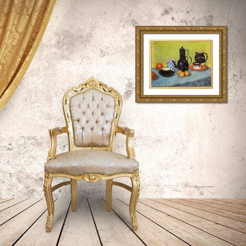 Blue Enamel Coffeepot Gold Ornate Wood Framed Art Print with Double Matting by Van Gogh, Vincent