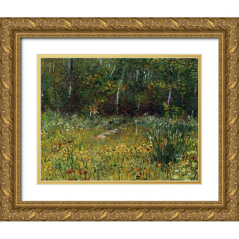 A Park In Spring 1887 Gold Ornate Wood Framed Art Print with Double Matting by Van Gogh, Vincent