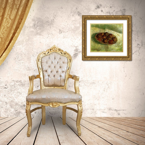Basket Apples Gold Ornate Wood Framed Art Print with Double Matting by Van Gogh, Vincent