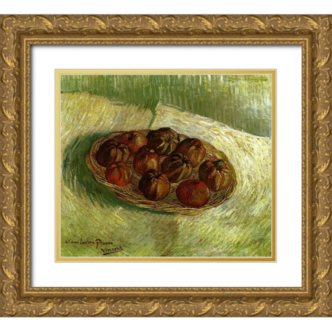 Basket Apples Gold Ornate Wood Framed Art Print with Double Matting by Van Gogh, Vincent