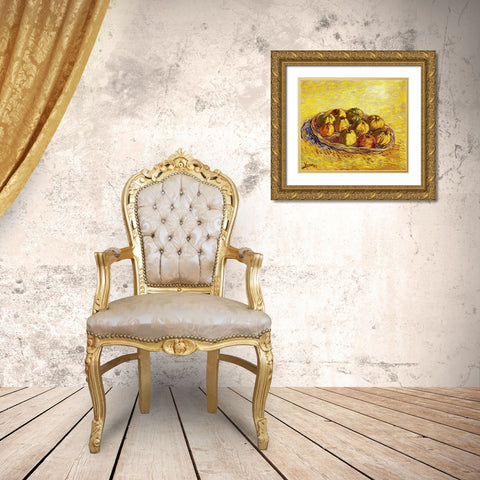 Basket Apples 2 Gold Ornate Wood Framed Art Print with Double Matting by Van Gogh, Vincent
