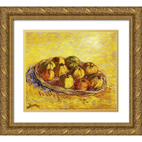 Basket Apples 2 Gold Ornate Wood Framed Art Print with Double Matting by Van Gogh, Vincent