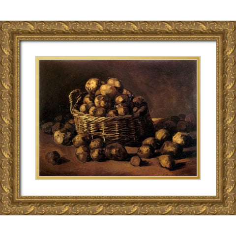 Basket Of Potatoes Gold Ornate Wood Framed Art Print with Double Matting by Van Gogh, Vincent