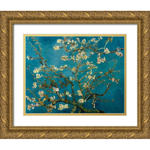 Blossoming Almond Tree Gold Ornate Wood Framed Art Print with Double Matting by Van Gogh, Vincent