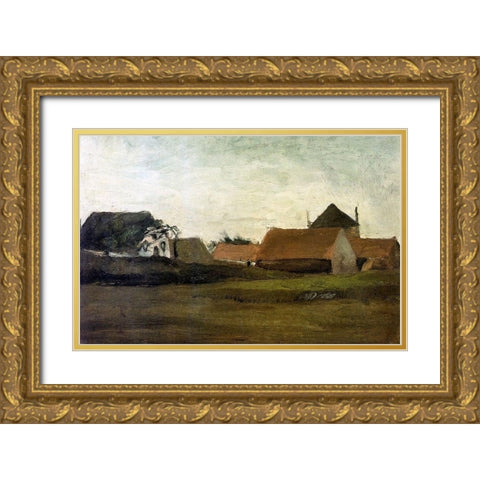 Farm House Loosduinen Near The Hague Gold Ornate Wood Framed Art Print with Double Matting by Van Gogh, Vincent