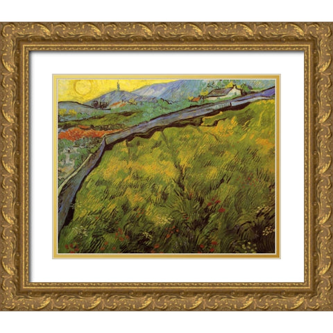Field Of Spring Wheat At Sunrise Gold Ornate Wood Framed Art Print with Double Matting by Van Gogh, Vincent