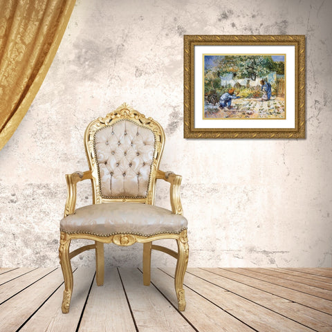 First Steps Gold Ornate Wood Framed Art Print with Double Matting by Van Gogh, Vincent