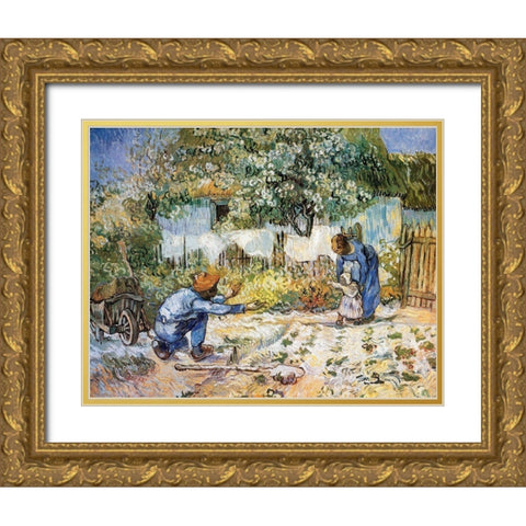 First Steps Gold Ornate Wood Framed Art Print with Double Matting by Van Gogh, Vincent