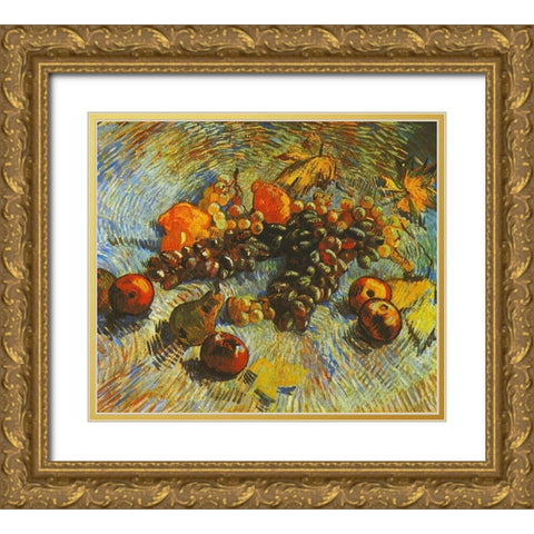 Grapes Apples Pear Lemons Gold Ornate Wood Framed Art Print with Double Matting by Van Gogh, Vincent