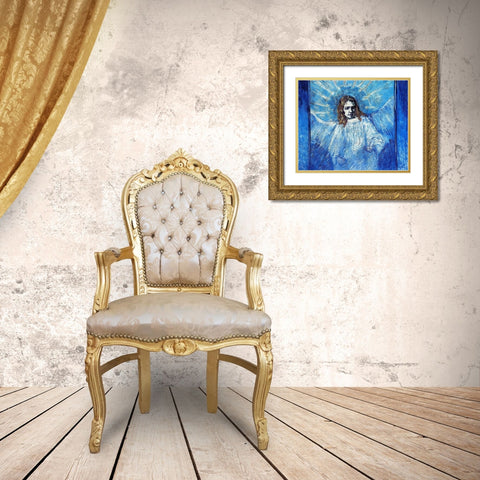 Half Figure Of Angel Gold Ornate Wood Framed Art Print with Double Matting by Van Gogh, Vincent