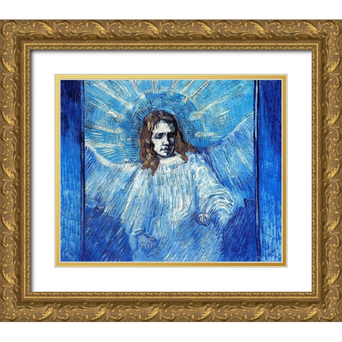 Half Figure Of Angel Gold Ornate Wood Framed Art Print with Double Matting by Van Gogh, Vincent