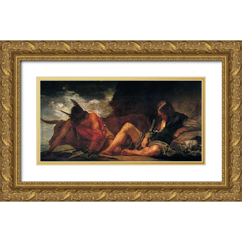 Mercury And Argus Gold Ornate Wood Framed Art Print with Double Matting by Velazquez, Diego