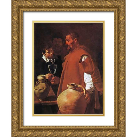 The Water Carrier Gold Ornate Wood Framed Art Print with Double Matting by Velazquez, Diego