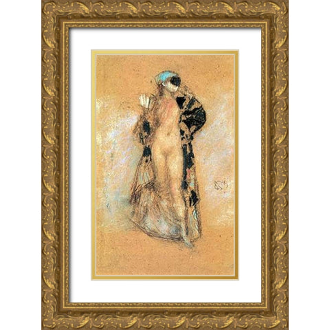 A Masked Woman 1888 Gold Ornate Wood Framed Art Print with Double Matting by Whistler, James McNeill