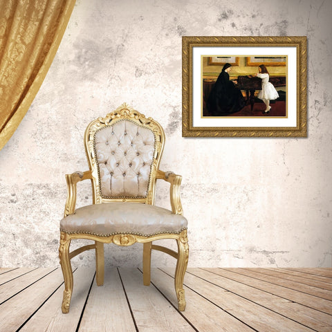 At The Piano Gold Ornate Wood Framed Art Print with Double Matting by Whistler, James McNeill