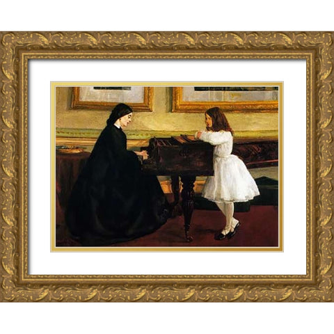 At The Piano Gold Ornate Wood Framed Art Print with Double Matting by Whistler, James McNeill