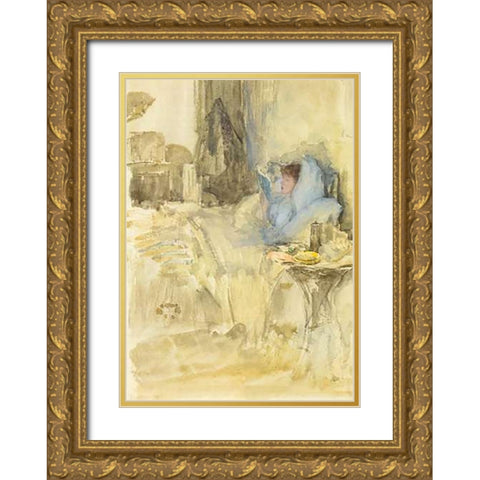 Convalescent Or Petit Dejeuner Note In Opal 1883 Gold Ornate Wood Framed Art Print with Double Matting by Whistler, James McNeill