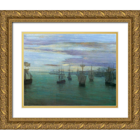 Crepuscule In Flesh Colour And Green Valparaiso 1866 Gold Ornate Wood Framed Art Print with Double Matting by Whistler, James McNeill