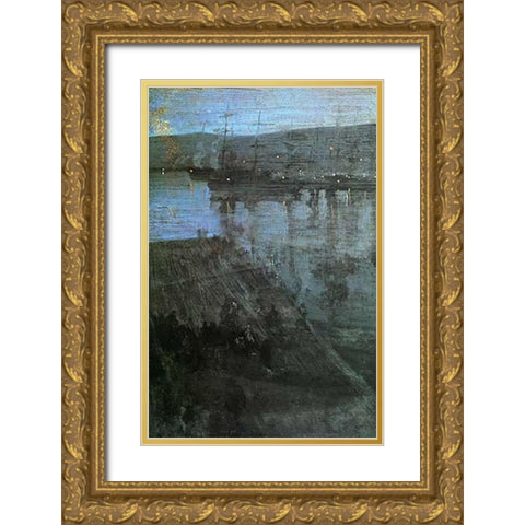 Nocturne Gold Ornate Wood Framed Art Print with Double Matting by Whistler, James McNeill