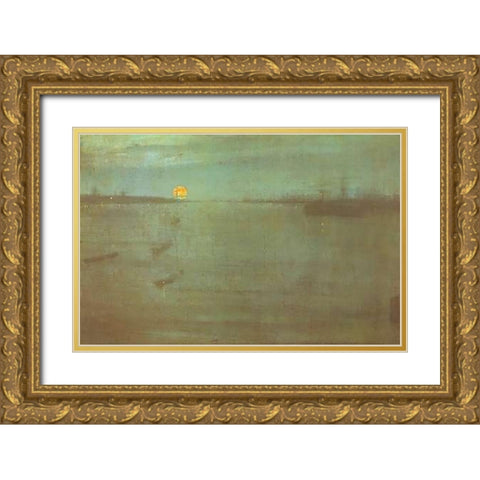 Nocturne Blue And Gold Southampton Water 1872 Gold Ornate Wood Framed Art Print with Double Matting by Whistler, James McNeill