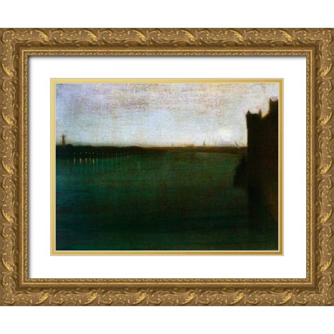 Nocturne Grey And Gold Westminster Bridge 1871 Gold Ornate Wood Framed Art Print with Double Matting by Whistler, James McNeill