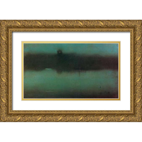 Nocturne Grey And Silver 1873 Gold Ornate Wood Framed Art Print with Double Matting by Whistler, James McNeill