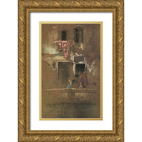 Note In Pink And Brown 1880 Gold Ornate Wood Framed Art Print with Double Matting by Whistler, James McNeill