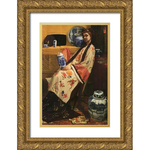 Purple And Rose Lange Leizen Of Six Marks 1864 Gold Ornate Wood Framed Art Print with Double Matting by Whistler, James McNeill