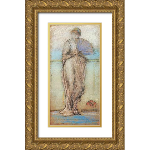 Resting 1870 Gold Ornate Wood Framed Art Print with Double Matting by Whistler, James McNeill