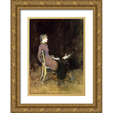 Study In Black And Gold Madge ODonoghue 1883 Gold Ornate Wood Framed Art Print with Double Matting by Whistler, James McNeill