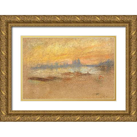 Sunset Red And Gold Salute 1880 Gold Ornate Wood Framed Art Print with Double Matting by Whistler, James McNeill