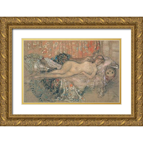 The Arabian 1892 Gold Ornate Wood Framed Art Print with Double Matting by Whistler, James McNeill