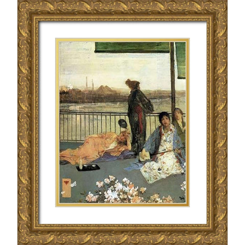 The Balcony 1864 Gold Ornate Wood Framed Art Print with Double Matting by Whistler, James McNeill